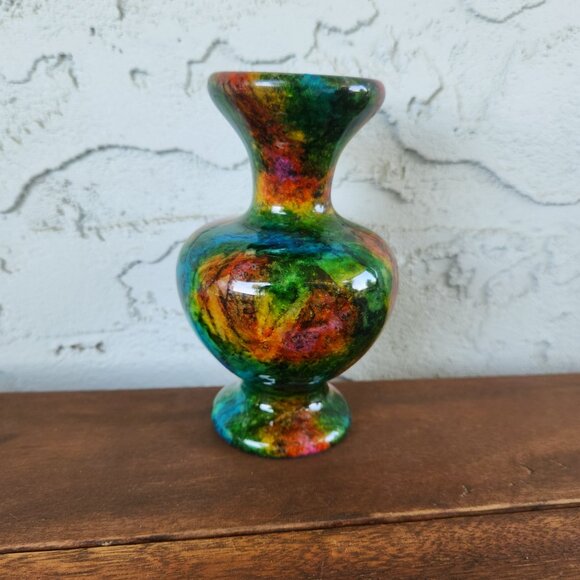 Natural Seven Colors Jade Vase, Hand-Carved Stone Vase, Taiwan 5.5", 818g - Picture 2 of 9